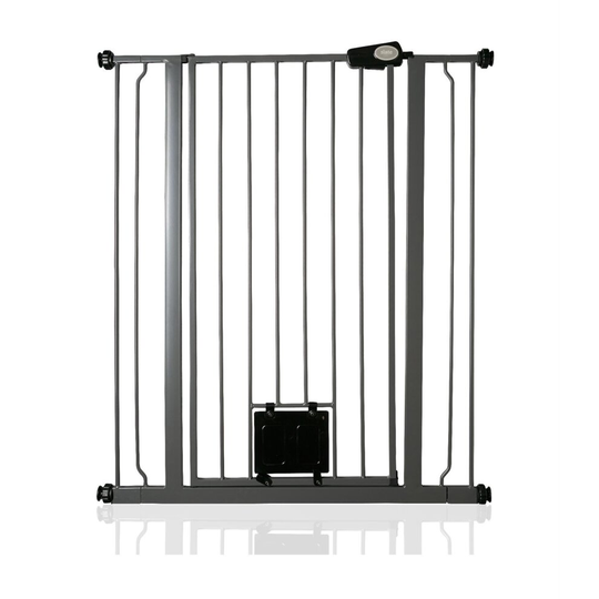 (Grey, 87.9cm - 95.5cm) Bettacare Pet Gate With Lockable Cat Flap