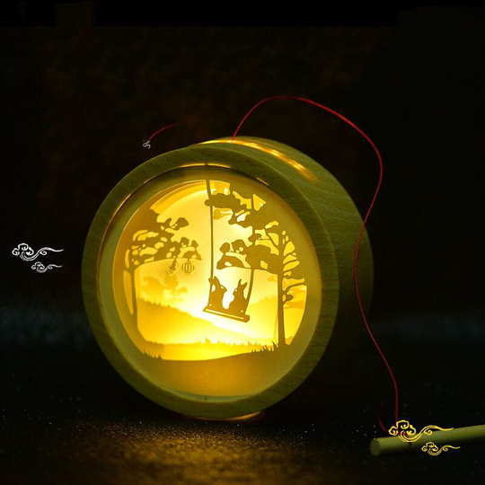 Trendy Chinese style carved paper light decorative lamp, ready to use (with rabbits on both sides)