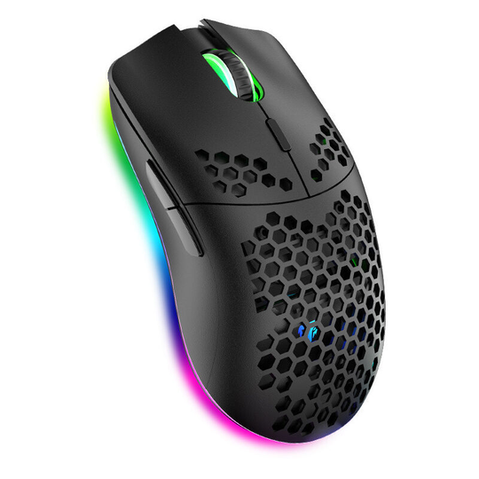 Rechargeable Wireless Honeycomb Gaming Mouse,Lightweight with 3200 dpi,rgb Rainbow Backlit (Black)