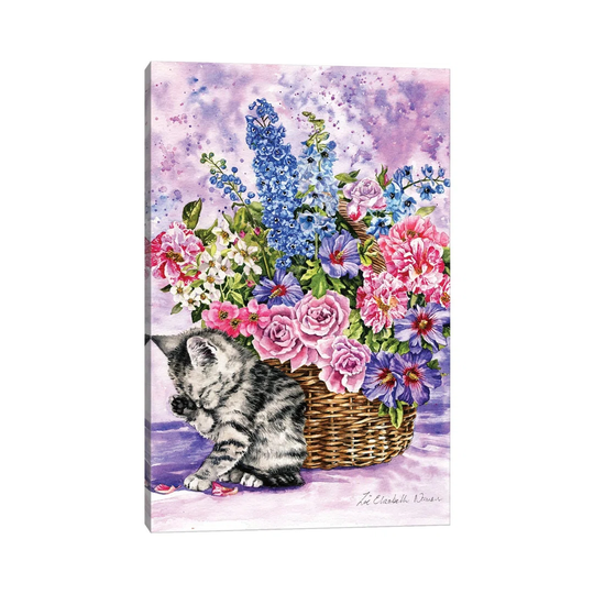 Kitten and Summer Flowers by Zoe Elizabeth Norman - Wrapped Canvas Art Prints