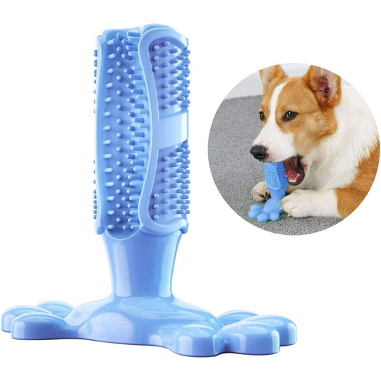 Litzee - Dog Toothbrush Stick Dog Toys Chewing Rub Effective Cleaning for Medium Dogs Puppies Cats Dental Brushing Bite Resistant Rubber, Blue (m: