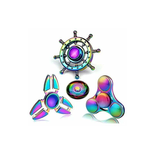 Bearsu - Set of 4 Colorful Tri-Leaf Spiral Decompression Toys Rainbow Snitch Fingertip Finger Hand Spinner Metal Focus Decompression Fingertip Toy