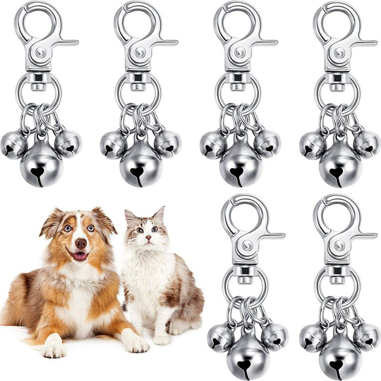 6 Pieces Pet Bells for Collars Loud Dog Bells Key Rings Dog Bell Collar Charm Dog Triple Bell Pendant for Dog Cat Neckla