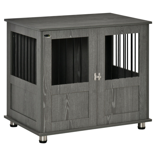 PawHut Dog Crate, Pet Cage Kennel, w/ Wooden Top, Windows, Grey