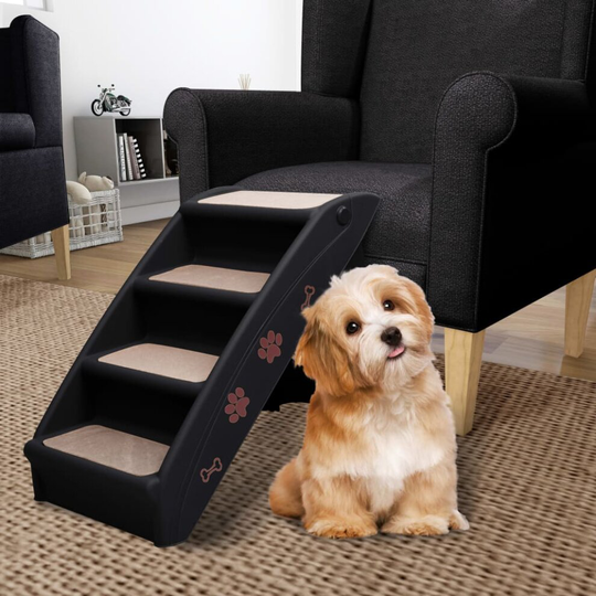 vidaXL Folding Dog Stairs Black Non-skid Pet Furniture Puppy Step Ladder Ramp