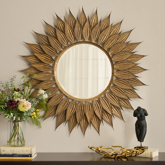 Sole Sunburst Metal Framed Wall Mounted Accent Mirror in Gold