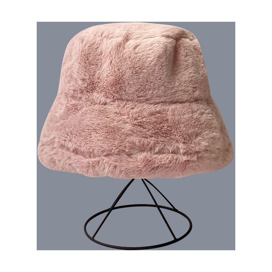 Rabbit hair imitation hat Thick cross-border foreign trade plush pot hat Women's versatile cold proof warm fisherman hat (pink)