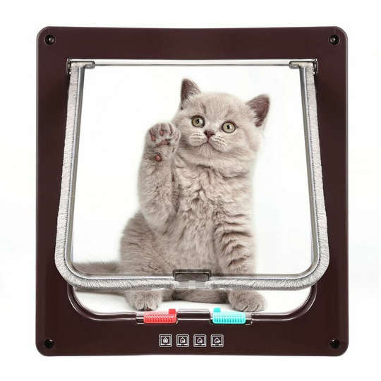Bearsu - Double Lockable Pet Cat Door With Telescopic Frame Way 4 m Brown - Brown