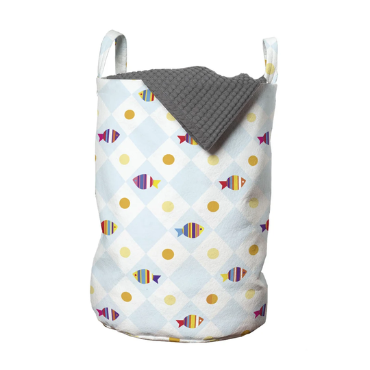 Aquarium Themed Fish Cartoons with Spots and Lines Geometrical Laundry Bag