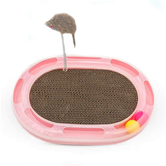Cat Toy Lounge cardboard scratcher cat ball toy with mouse and spring(pink)