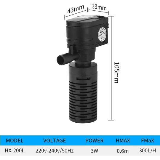 Fish Tank Filter Fish Tank 3 in 1 Oxygenating Filter Pump Fish Tank Low Water Filter Turtle Tank Filter (HX-200L)