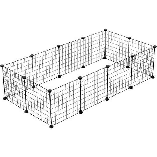 Diy Puppy Enclosure Playpen Adjustable Wire & Plastic Run for Small Animal Hamster Rabbit - Black