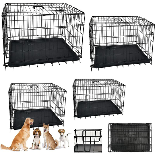 Briefness - Dog Cage Crate �c Pet Black Metal Folding Cage Puppy Pens with 2 Doors with Chew Resistant Plastic Base Tray and Carrier Handle �c Heavy