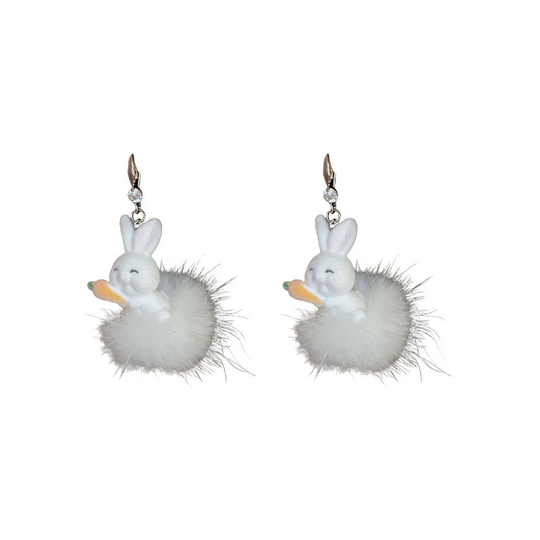 Ilovemilan - White Rabbit Fur Earrings Cute Girl Design Sense Earrings High Quality