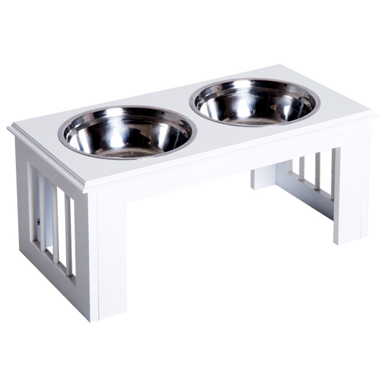 PawHut Raised Pet Feeder with Double Stainless Steel Bowls White