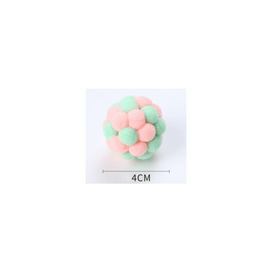 Cat Toy Ball Handmade Colorful Plush Bouncy Ball Catnip Interactive Bell Toy Cat Kitten Training Play Chew (Pink Green)