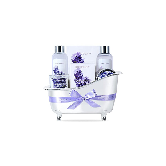 Gifts for Women, 7pcs Lavender SPA Gift Set - Scented Candle, Shower Gel, Bath Salt, Bubble Bath, Body Lotion and Hand Soap, Girlfriend & Mum Gif