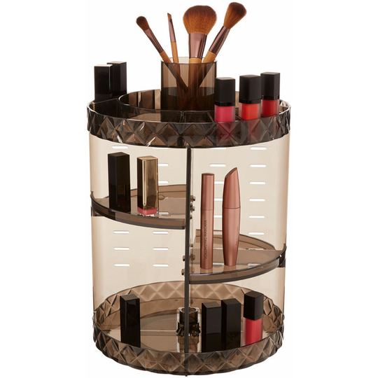 Premier Housewares - Cosmetic Organiser With 4 Tier Revolving Black Round Compartments Clear Diamond Multipurpose Storage Statement Piece for Dresser