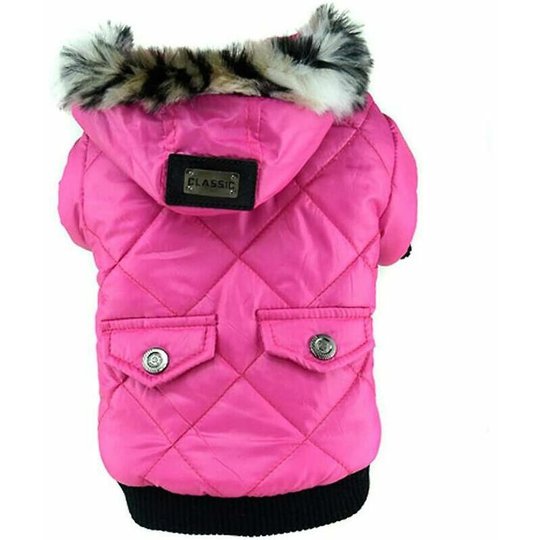 Faux Pocket Hooded Jacket Winter Warm Outdoor Snow Jacket for Small Dogs (Rose Red m)