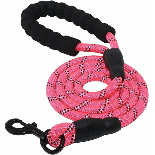 Monly - 1.5m Dog Leash, Rope Dog Leash with Soft Padded Handle and Durable Reflective Nylon Threads Safety Leash for Dogs of All Sizes (Pink)
