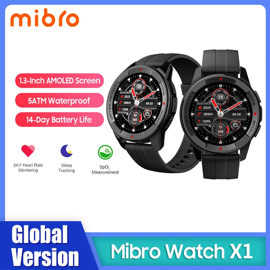 Watch X1 Smartwatch Fitness Tracker w/1.3-Inch amoled Screen/5ATM Waterproof/Heart Rate Blood Oxygen Health Monitoring Smart Bracelet Global Version