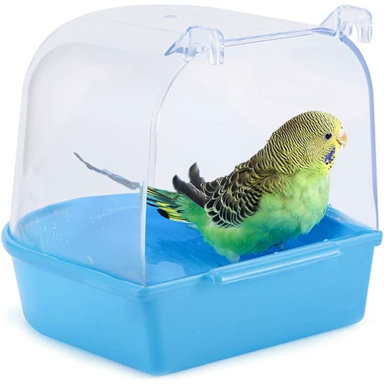 Bearsu - Bird Bath, Bird Bath with Hooks, Bird Bath Cage Bathtub Cage Accessory for Finches, Parakeets, Larks and Small Birds (Blue13X13X13.5cm)