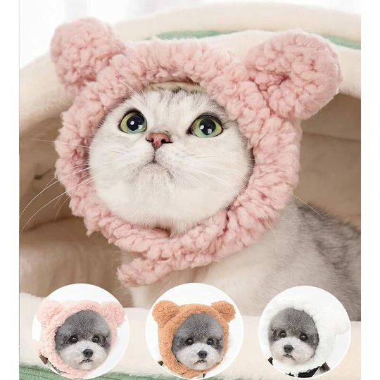 Aougo - 3 Pack Cute Cat and Puppy Hats Soft Warm Fleece with Adjustable Velcro for Dog Dress Up Suitable for Halloween or Christmas Photoshoot