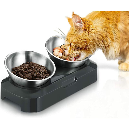 Monly - Stainless Steel Raised Dog Cat Bowl, 400ml x2 Double Bowl for Cat & Dog Feeder, Non-Spill Non-Slip