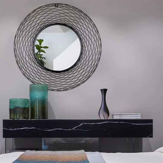 Archippos Round Metal Framed Wall Mounted Accent Mirror in Black