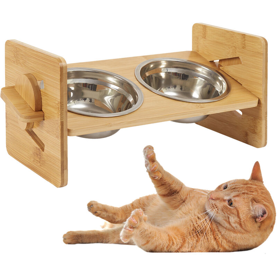 Pet Dog Cat Food Feeding Stand Station Stainless Double Raised Bowls Dish Holder