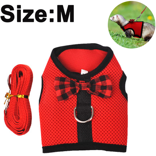 Guinea Pig Harness and Leash Soft Mesh Small Pet Harness with Bowknot Bell, No Pulling Comfort Padded Vest for Guinea Pigs, Ferret, Chinchilla, Rats,