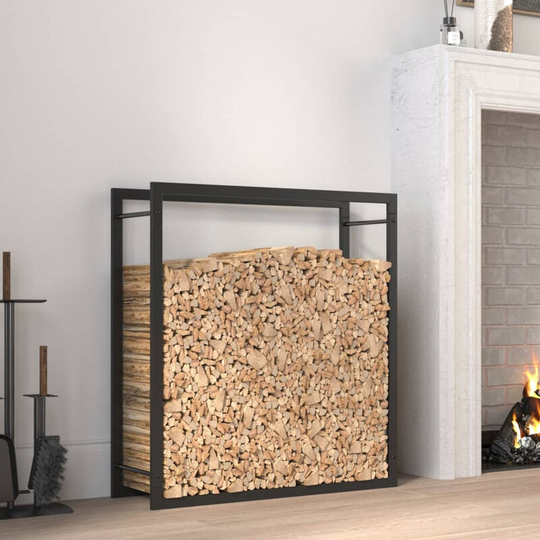 Asupermall - Firewood Rack Matt Black 80x28x86 cm Steel