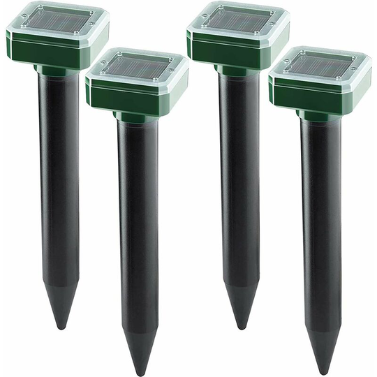 Perle Rare - 4 Pack Solar Ultrasonic Mole Repeller, Solar Mole Repeller Mice Repeller Outdoor for Gardens Moles Voles Gophers Snakes or Other Other