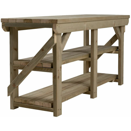 Wooden Pressure Treated Indoor / Outdoor Workbench, 7ft (210cm), Double shelf
