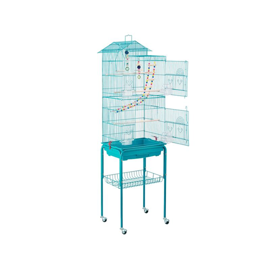 Parrot Cage Rolling Metal Bird Cage, Teal Blue - teal blue - Yaheetech