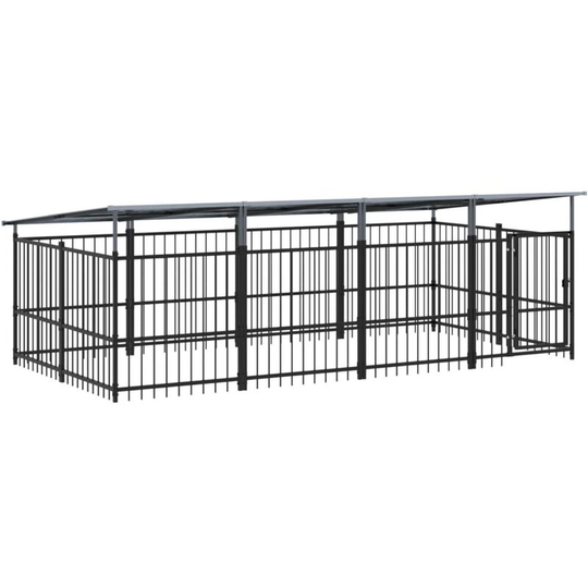 Outdoor Dog Kennel with Roof Steel 7.51 m² Vidaxl Black