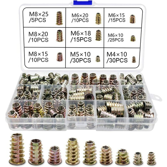 Wood Threaded Insert Zinc Alloy Screw M4 M5 M6 M8 Threaded Insert Hex Socket Head Screw Nut for Wooden Furniture (120pcs)