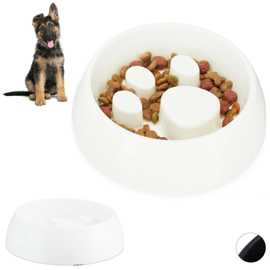 Relaxdays - Set of 2 Foraging Feeding Bowl for Slow Eating, Cats & Dogs, Bloat Stop Dish, Dishwasher-Safe, White