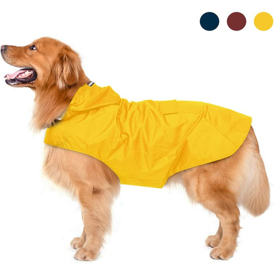 Dog Raincoat with Hood and Collar Hole and Reflective Protective Strips, Ultra Light Waterproof and Waterproof 100% Waterproof Medium Large Dogs