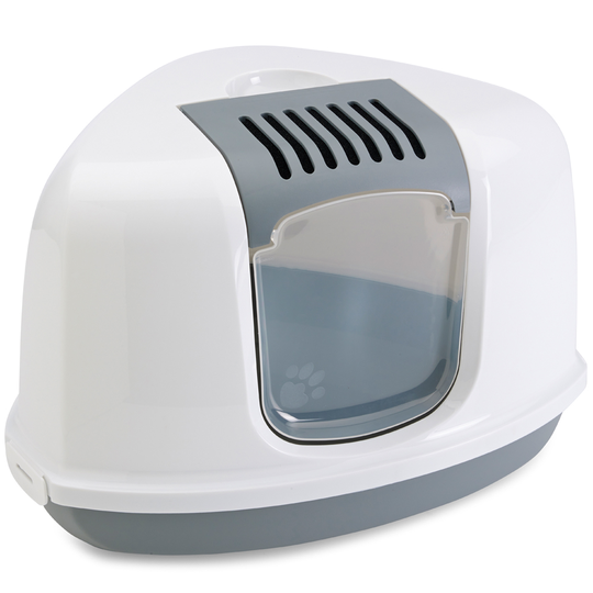 Savic Nestor Corner Litter Box - Light Grey & White