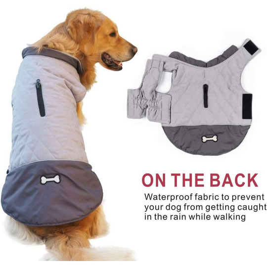 Winter Warm Windproof Dog Coat, Snowproof Dog Clothes for Small and Large Dogs, Perforated Yellow, Gray,XL