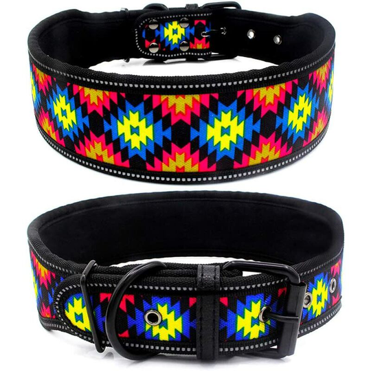 Reflective Pet Collar Soft Diving Material Dog Collar Outdoor Printing Widened Dog Collar Large Dog Collar(M)
