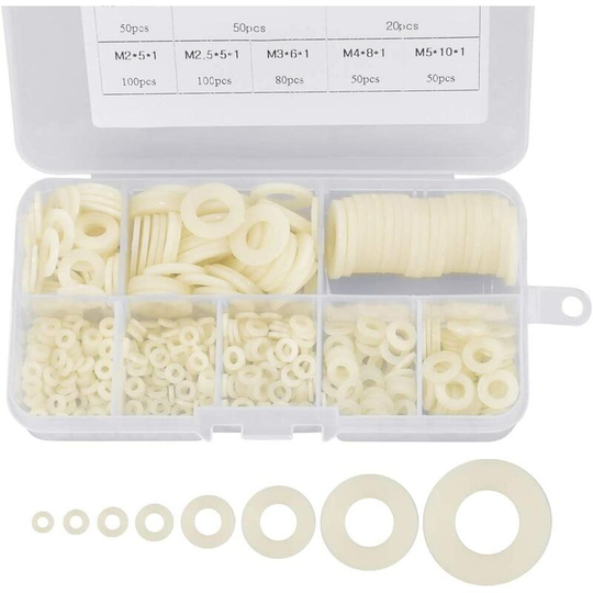 500 pieces plastic washers nylon flat washers M2 / M2.5 / M3 / M4 / M5 / M6 / M8 / M10 White sealing washer for industrial fasteners
