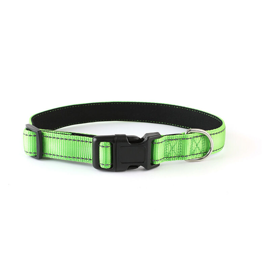Reflective nylon dog collar, adjustable classic dog collar for puppies/extra small/small/medium/large dogs. (green)