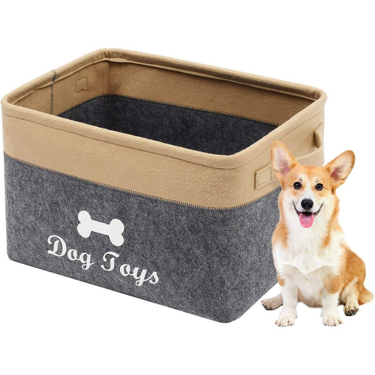 Felt Storage Box for Dog Toys, Storage Basket for Blanket, Dog Clothes, Storage for Dog Toys, Storage Box without Lid for Pets-Khaki / Gray