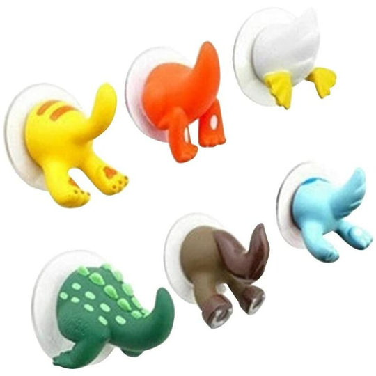 6pcs Cartoon Animals Bathroom Suction Cup Hooks Suction Cup Hangers for Kitchen Bathroom (Random Color)