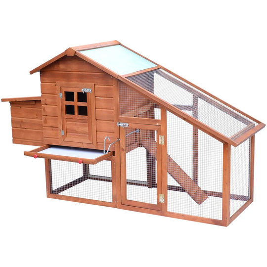 Chicken Coop w/ Outdoor Run Nesting Box Removable Tray Waterproof Roof - Orange - Pawhut