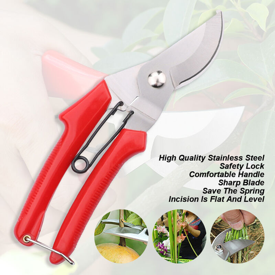 Portable Multi-Function Stainless Steel Pruning Shears Multipurpose Red Hand Shank Elbow Orchard Shears (red handle-elbow)