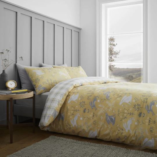 Catherine Lansfield Woodland Rabbits Easy Care Double Duvet Set Ochre