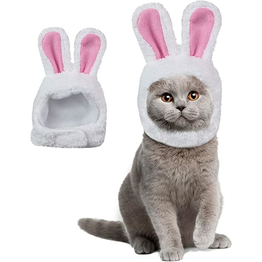 Pet Headgear Bunny Rabbit Hat with Ears for Cats Small Dogs Headband Costume, Halloween Christmas Party Headwear Accessory for Pet Cosplay Theme